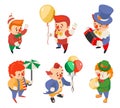 Circus party fun carnival clowns funny performance isometric characters icons set isolated 3d flat design vector Royalty Free Stock Photo