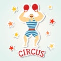 Circus performance cartoon illustration with mighty man.