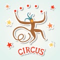 Circus performance sticker style illustration with monkey Royalty Free Stock Photo