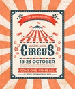 Circus poster. Carnival vintage old banner frame, magic show greetings card, retro invitation card. Vector marquee tent Royalty Free Stock Photo