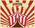 Circus poster. Vintage circus poster, circus on striped rainbow background with stars. Colorful illustration, banner Royalty Free Stock Photo