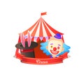 Ears In Hat, Clown And Tent, Circus Poster Vector