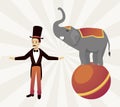 Circus ringmaster with elephant in balloon character