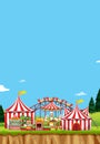 Circus scene with tents and many rides illustration