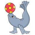 Circus seals playing ball, doodle icon image kawaii