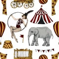 Circus seamless pattern. Circus tent, elephant, balloon, flags Royalty Free Stock Photo