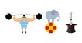 Circus set elements. Vintage circus strongman. Retro athlete wit