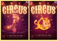 Circus show cartoon posters with animals artists
