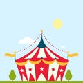 Circus show entertainment tent marquee marquee outdoor festival with stripes and flags isolated carnival signs Royalty Free Stock Photo