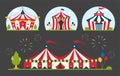 Circus show entertainment tent marquee marquee outdoor festival with stripes and flags isolated carnival signs Royalty Free Stock Photo