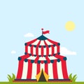 Circus show entertainment tent marquee marquee outdoor festival with stripes and flags isolated carnival signs Royalty Free Stock Photo