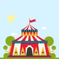 Circus show entertainment tent marquee marquee outdoor festival with stripes and flags isolated carnival signs Royalty Free Stock Photo