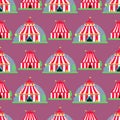 Circus show entertainment tent marquee outdoor festival with stripes flags carnival seamless pattern background vector Royalty Free Stock Photo