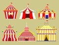 Circus show entertainment tent marquee outdoor festival with stripes and flags isolated carnival signs Royalty Free Stock Photo