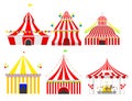 Circus show entertainment tent marquee outdoor festival with stripes and flags isolated carnival signs Royalty Free Stock Photo