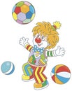 Funny clown playing with colorful balls Royalty Free Stock Photo