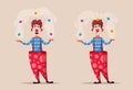 Circus show. Funny clown character juggles. Cartoon vector illustration Royalty Free Stock Photo