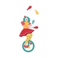 Circus show clowness equilibrist artist, flat vector illustration isolated.