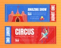 Circus Show Horizontal Tickets Set, Amazing Show for Kids Template Vector Illustration Royalty Free Stock Photo