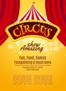 Circus show poster template with sign and light frame. Festive Circus invitation. Vector carnival show illustration Royalty Free Stock Photo