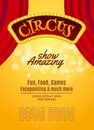 Circus show poster template with sign and light frame. Festive Circus invitation. Vector carnival show illustration Royalty Free Stock Photo