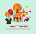 Circus show only tonight promotional poster with animals and clown
