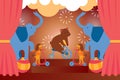 Circus Show With Trained Animals, Bear, Elephant, Dog Vector Illustration