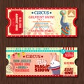 Circus show two vintage tickets set Royalty Free Stock Photo