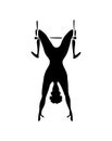 Circus.Silhouette of an Air acrobat upside down. Royalty Free Stock Photo