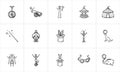 Circus hand drawn sketch icon set.