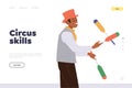 Circus skills promotion landing page template with talented juggler performing with clubs design