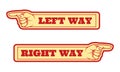 Circus stickers. Left or right way pointers. Fairground billboards. Retro attraction labels. Entertainment game Royalty Free Stock Photo