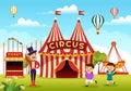 Circus Template Hand Drawn Cartoon Flat Illustration with Show of Gymnast, Magician, Animal Lion, Clowns and Amusement Park