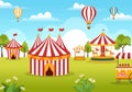 Circus Template Hand Drawn Cartoon Flat Illustration with Show of Gymnast, Magician, Animal Lion, Clowns and Amusement Park