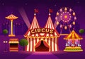 Circus Template Hand Drawn Cartoon Flat Illustration with Show of Gymnast, Magician, Animal Lion, Clowns and Amusement Park