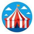 Circus tent against the blue sky with clouds. Circus poster. poster. World Circus Day. Generated by artificial intelligence Royalty Free Stock Photo