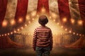 Circus tent arena performer striped child. Generate Ai