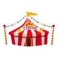 Circus tent, awning, red and white stripes, entertainment, carnival, fun. Isolated, vector, illustration on a white