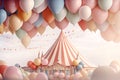 Circus tent with colorful balloons and garlands. 3d rendering Royalty Free Stock Photo