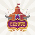 Circus tent with elephants and banner entertainment icon