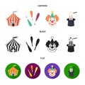 Circus tent, juggler maces, clown, magician hat.Circus set collection icons in cartoon,black,flat style vector symbol Royalty Free Stock Photo