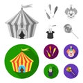 Circus tent, juggler maces, clown, magician hat.Circus set collection icons in monochrome,flat style vector symbol stock Royalty Free Stock Photo