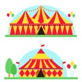 Circus show entertainment tent marquee outdoor festival with stripes flags carnival illustration. Royalty Free Stock Photo