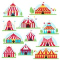 Circus tent marquee with stripes and flags . Ideal for carnival signs