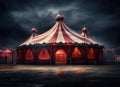a circus tent at night with a red tent against white background Royalty Free Stock Photo