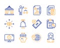 Circus tent, Spanner and Report document icons set. Credit card, Rejected payment and Parcel delivery signs. Vector