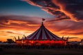 Circus Tent Under a Warn Sunset, Circus Tent Night View, Carnival Park, Generative AI Illustration