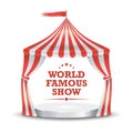 Circus Tent Vector. Red And White Stripes. Cartoon Circus Classic Marquee Tent. Isolated Illustration