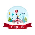 Circus Tents With Banner. Amazing show. Flat illustration.