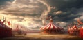 Circus tents standing on a green field Royalty Free Stock Photo